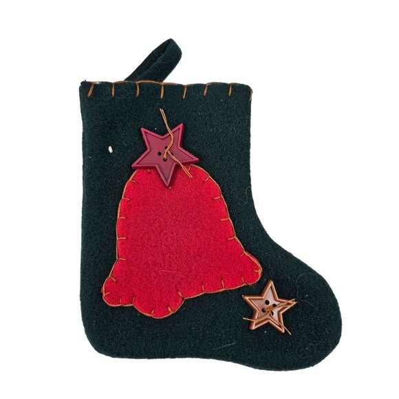 Mini Christmas Stocking Set of 18 Ornaments Red Green Felt With Applique Designs - Picture 4 of 10